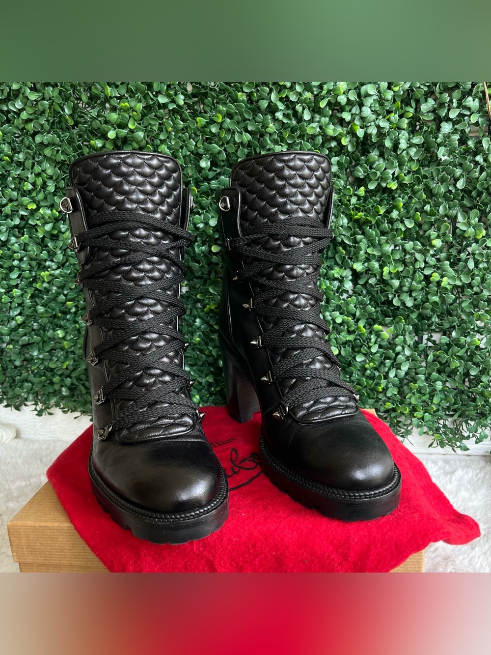 CHRISTIAN LOUBOUTIN Black Mad 70 mm Leather Heel Combat Boots Miss Z So Kate - Picture 4 of 10
